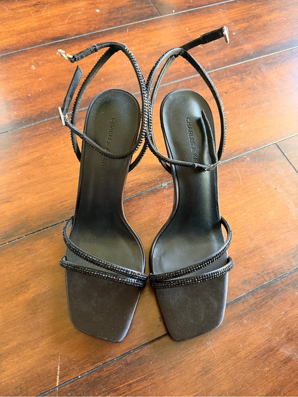 Charles & Keith Satin Crystal-Embellished Stiletto-Heel Sandals